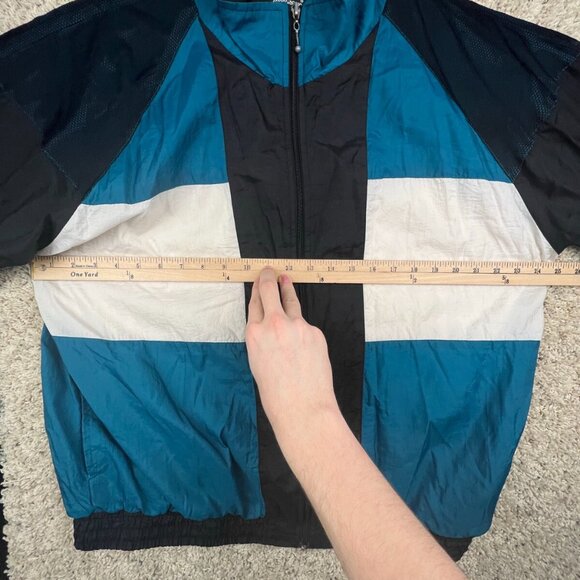 VTG Macgregor Sz L Color Block Track Windbreaker Jacket Black White Blue Zip Up - Picture 3 of 10